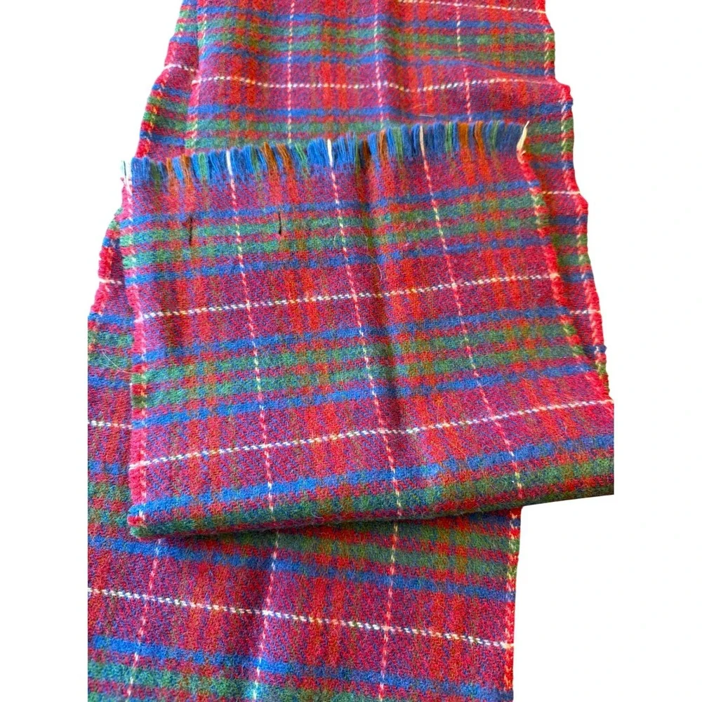 Tweedmill‎ Scarf Red Blue Plaid Pure New Wool British Made Tartan Fringed Winter